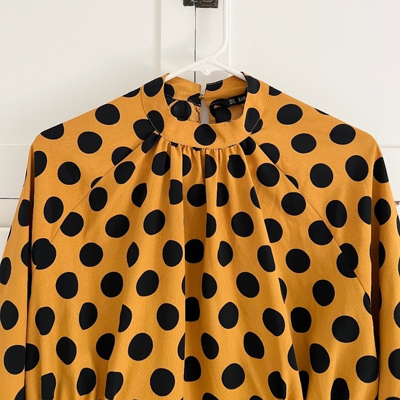 Zara Polka Dot Blouse Yellow Black Size Medium - Picture 5 of 9